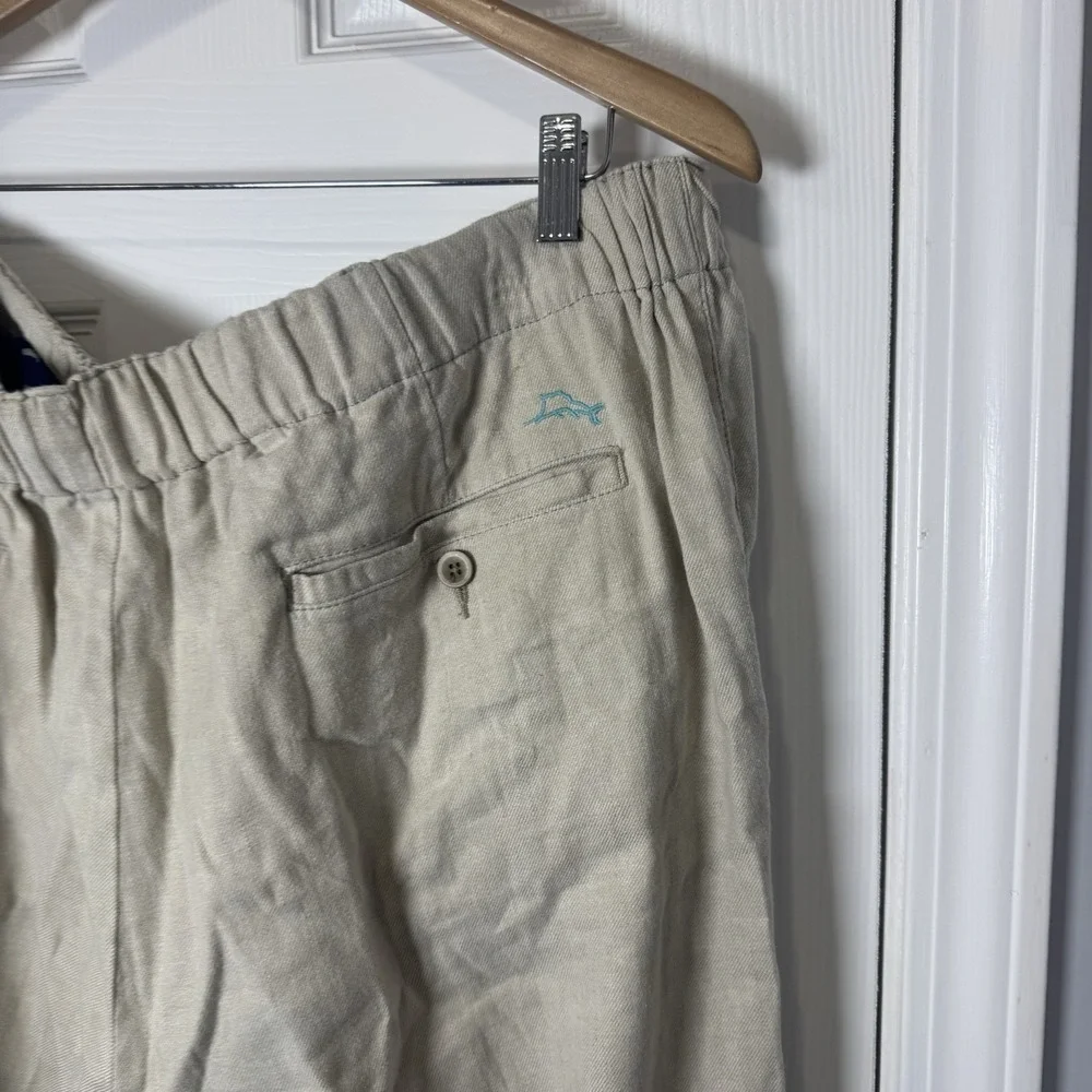 Tommy Bahama Linen Blend Elastic Waist Pants Men 2x Xxl Beige Lightweight Pocket